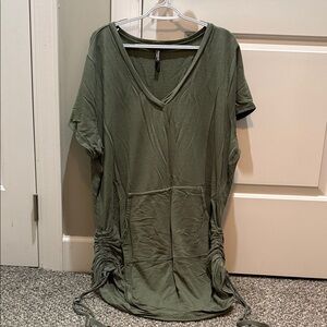Olive Green V-Neck Nightgown with Side Drawstrings